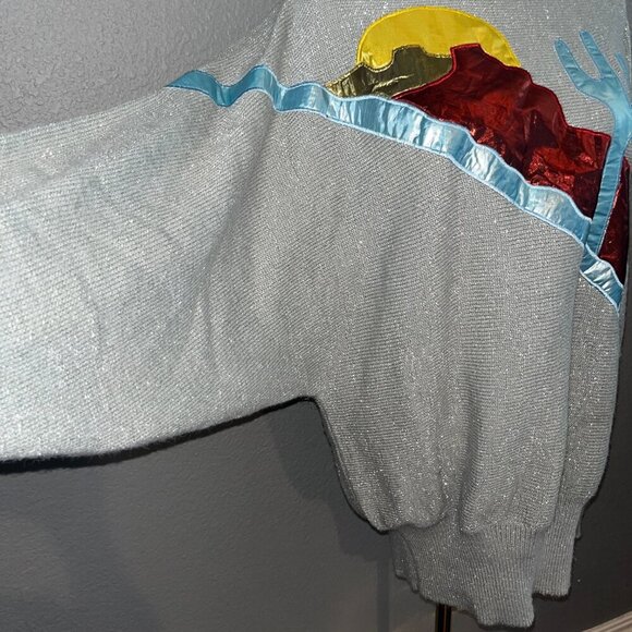 Vintage 80'S METALLIC AWARD DESIGN WESTERN APPAREL SILVER & LAME CACTUS DESIGN L - Picture 7 of 12